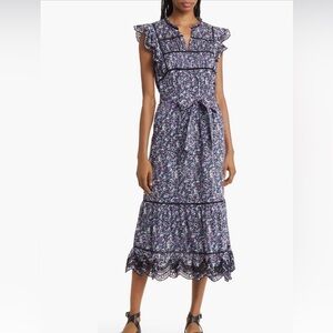 Rails Floral Lace Trim Midi Dress